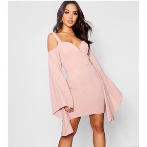 Boohoo white off the shoulder bell sleeve dress